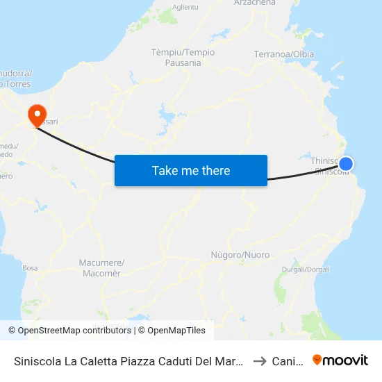 Siniscola La Caletta Fallen Sailors Square 11 to Caniga map