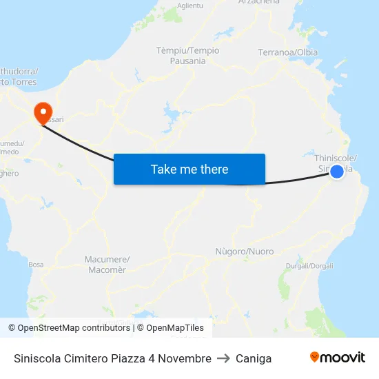 Siniscola Cemetery November 4th Square to Caniga map