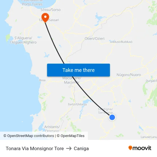 Tonara Via Monsignor Tore to Caniga map