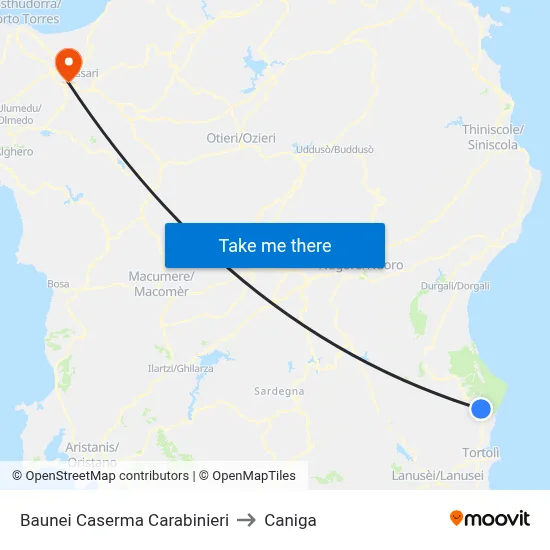 Baunei Carabinieri Station to Caniga map