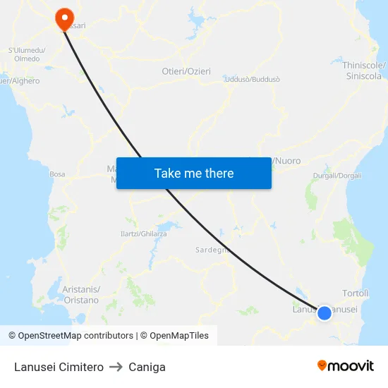 Lanusei Cemetery to Caniga map