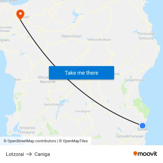 Lotzorai to Caniga map