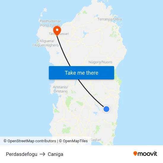Perdasdefogu to Caniga map