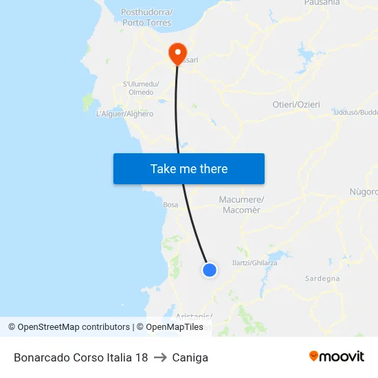 Bonarcado Corso Italia 18 to Caniga map