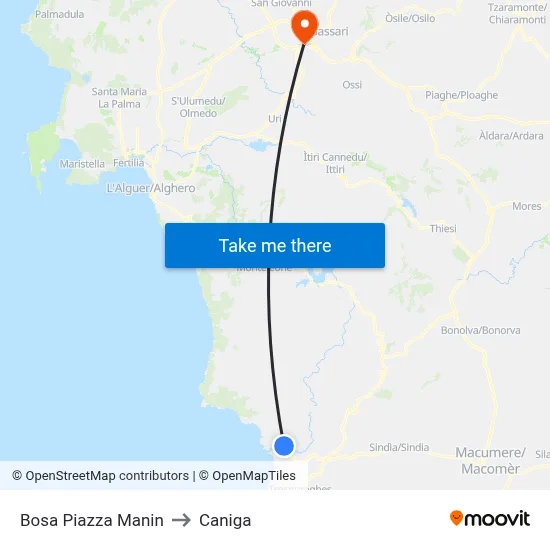 Bosa Manin Square to Caniga map