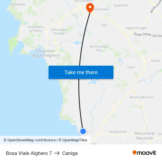 Bosa Alghero Avenue 7 to Caniga map