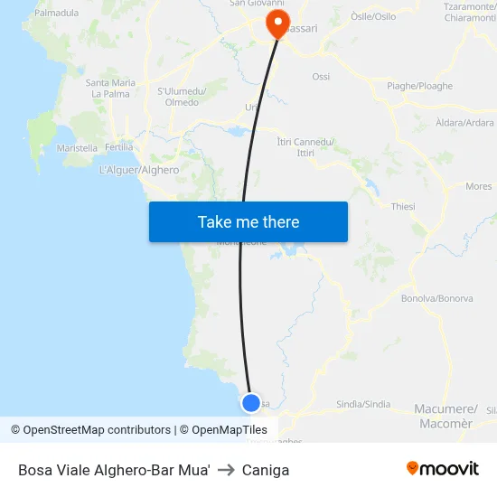 Bosa Alghero Avenue-Mua Bar to Caniga map