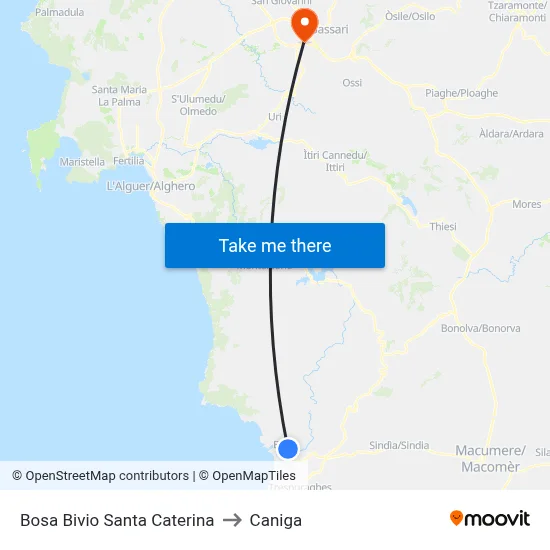 Bosa Santa Caterina Junction to Caniga map