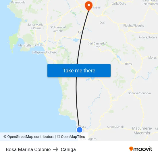 Bosa Marina Colonies to Caniga map
