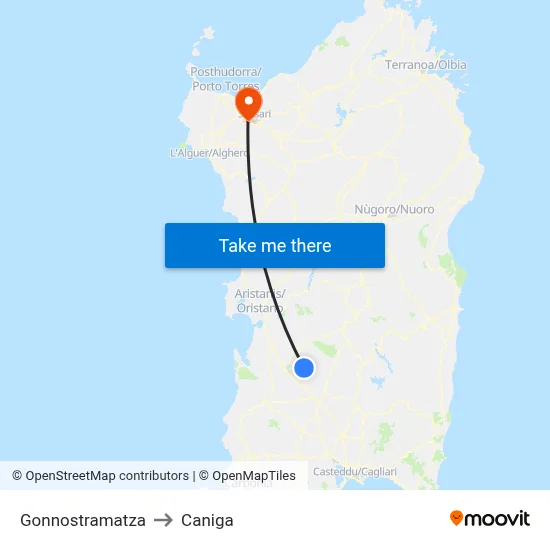 Gonnostramatza to Caniga map