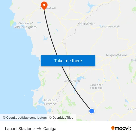 Laconi Station to Caniga map
