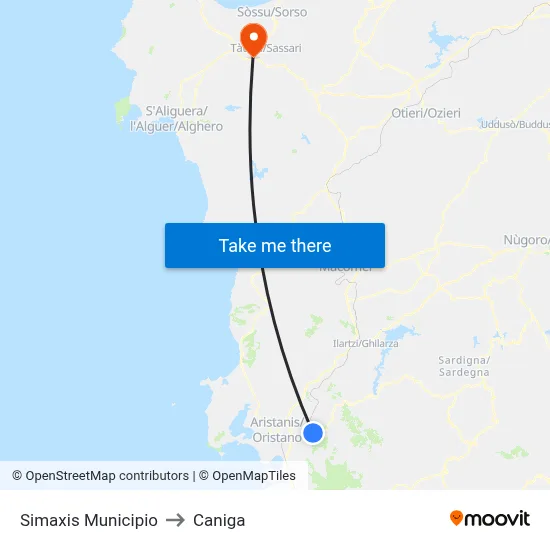 Simaxis Town Hall to Caniga map