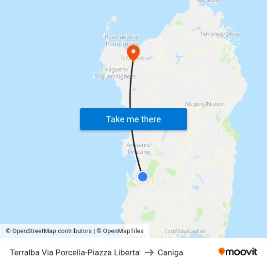 Terralba Porcella Street-Liberty Square to Caniga map
