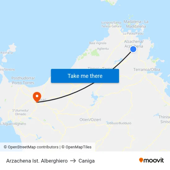 Arzachena Hotel Institute to Caniga map