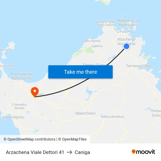 Arzachena Dettori Avenue 41 to Caniga map