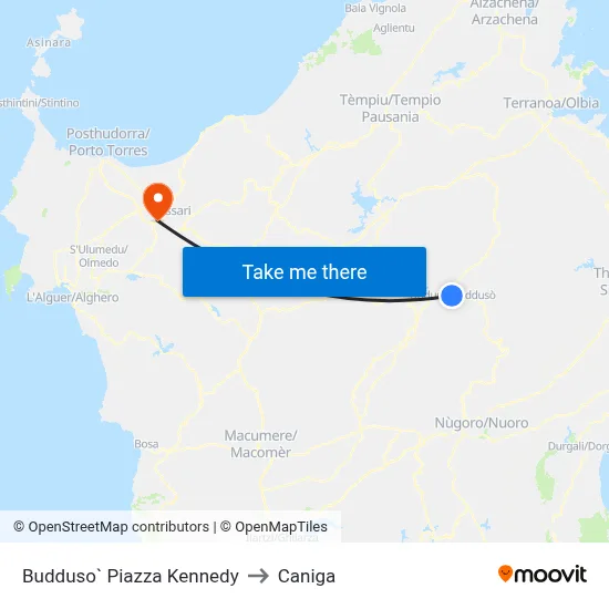 Budduso Kennedy Square to Caniga map