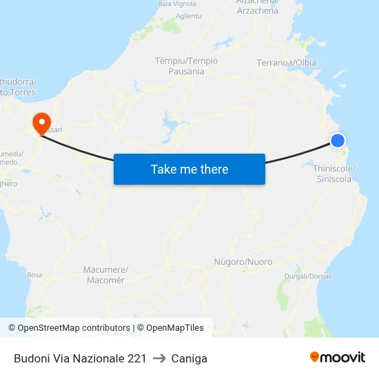 Budoni National Street 221 to Caniga map