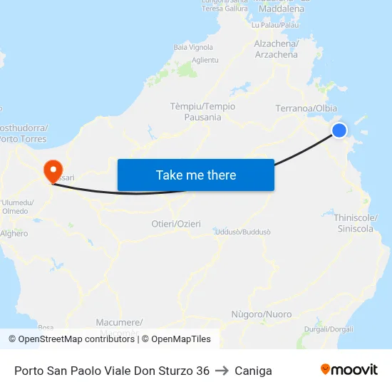 Porto San Paolo Don Sturzo Avenue 36 to Caniga map