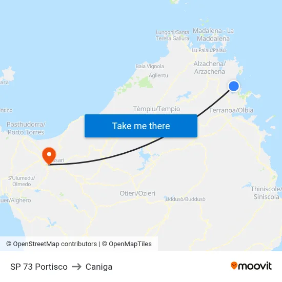 Provincial Road 73 Portisco to Caniga map