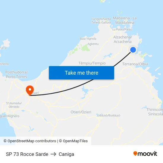 SP 73 Rocce Sarde to Caniga map