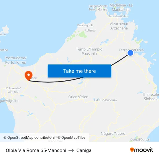 Olbia Roma Street 65-Manconi to Caniga map