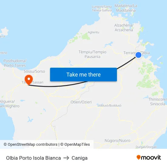 Olbia White Island Port to Caniga map
