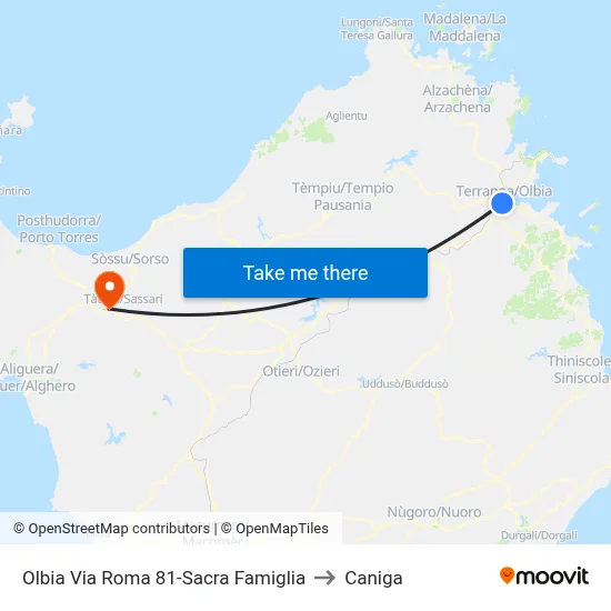 Olbia Roma Street 81-Holy Family to Caniga map