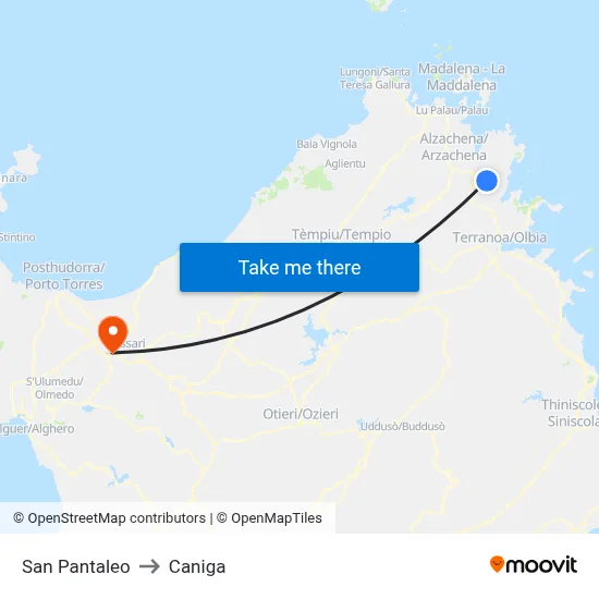 San Pantaleo to Caniga map
