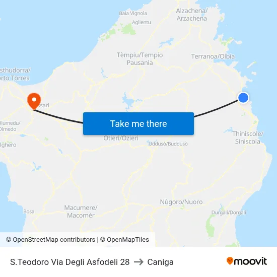 San Teodoro Via Degli Asfodeli 28 to Caniga map