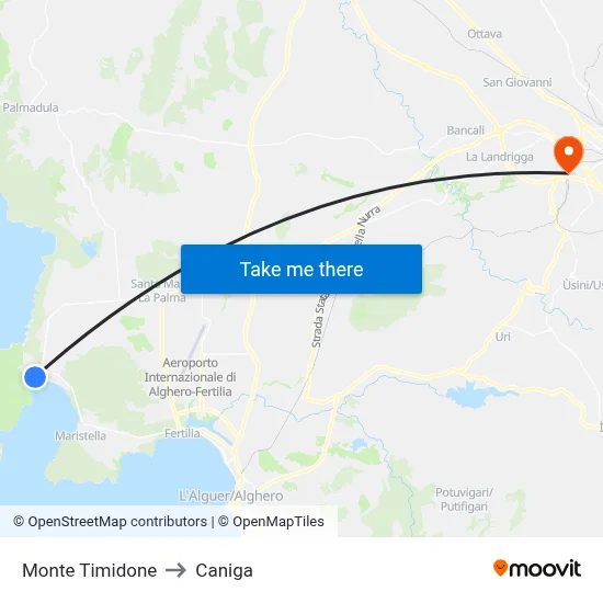 Monte Timidone to Caniga map