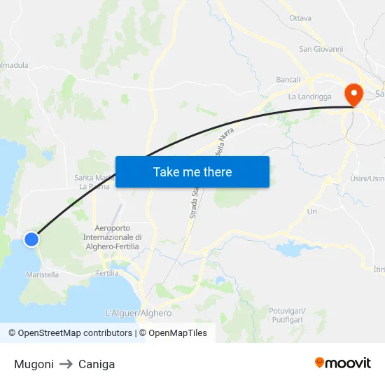 Mugoni to Caniga map