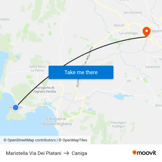Maristella Platani Street to Caniga map