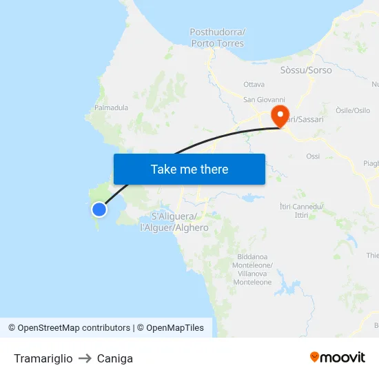 Tramariglio to Caniga map