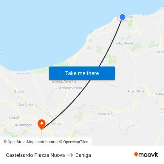 Castelsardo Piazza Nuova to Caniga map
