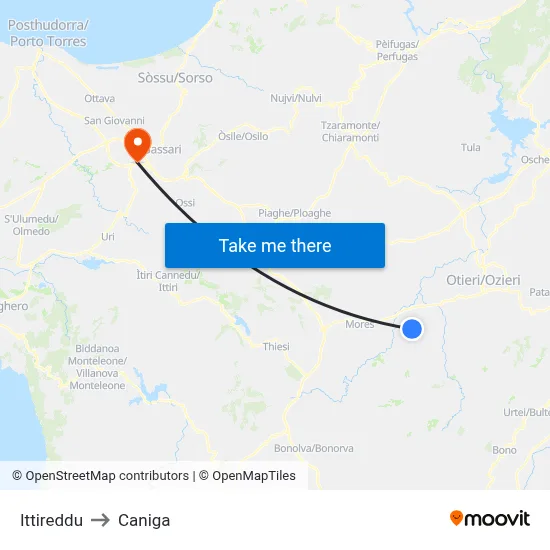Ittireddu to Caniga map