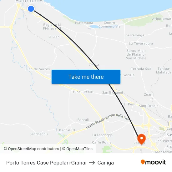 Porto Torres Public Housing-Granaries to Caniga map