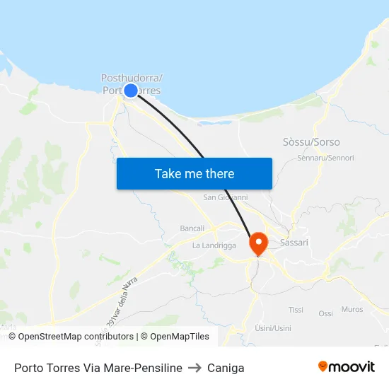 Porto Torres Sea Street-Shelters to Caniga map