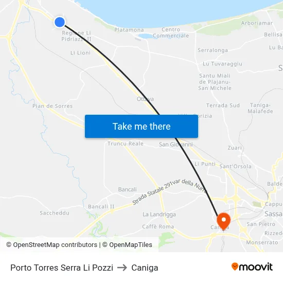 Porto Torres Serra Li Pozzi to Caniga map