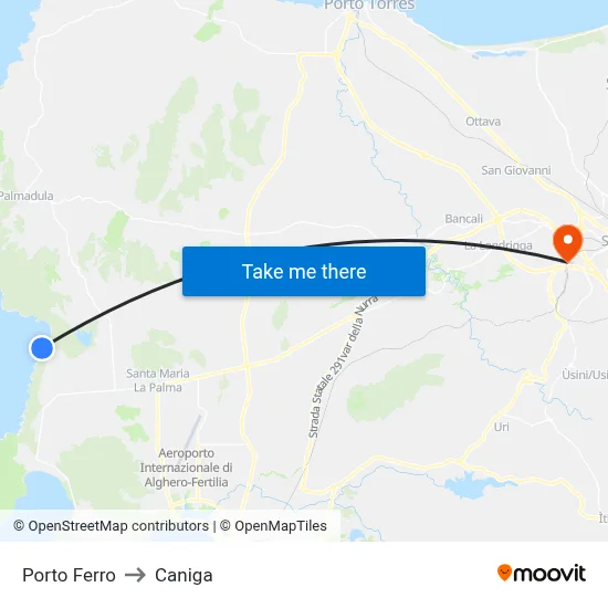 Porto Ferro to Caniga map