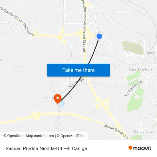 Sassari Predda Niedda-Dd to Caniga map