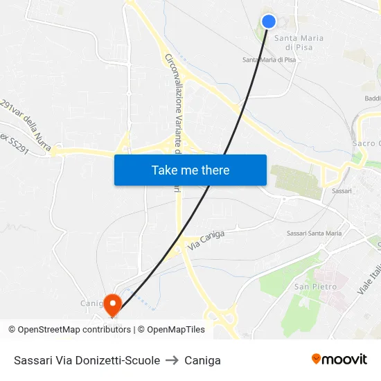 Sassari Donizetti Street-Schools to Caniga map