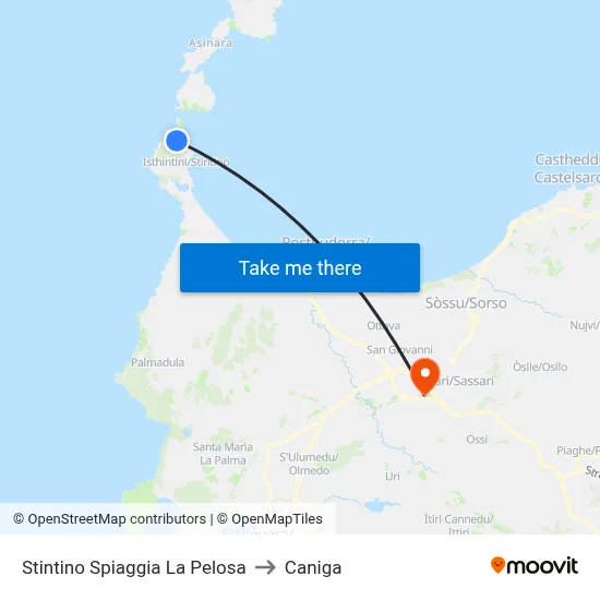 Stintino La Pelosa Beach to Caniga map