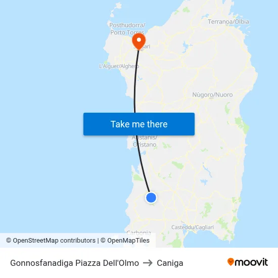 Gonnosfanadiga Piazza Dell'Olmo to Caniga map