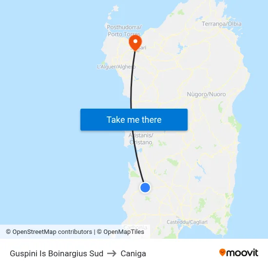 Guspini Is Boinargius South to Caniga map