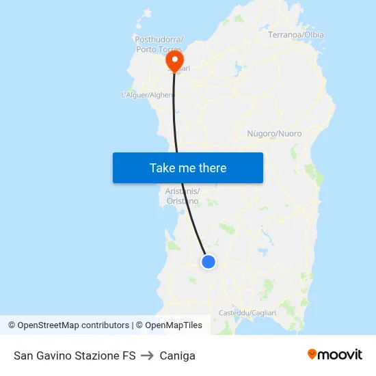 San Gavino Railway Station to Caniga map