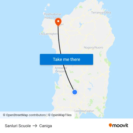 Sanluri Schools to Caniga map