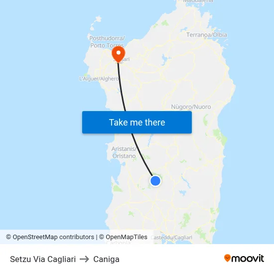 Setzu Cagliari Street to Caniga map