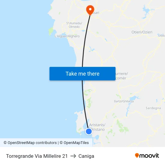 Torregrande Millelire Street 21 to Caniga map