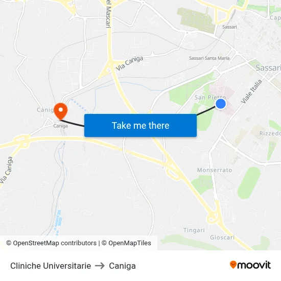 University Clinics to Caniga map