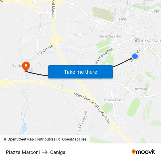 Marconi Square to Caniga map